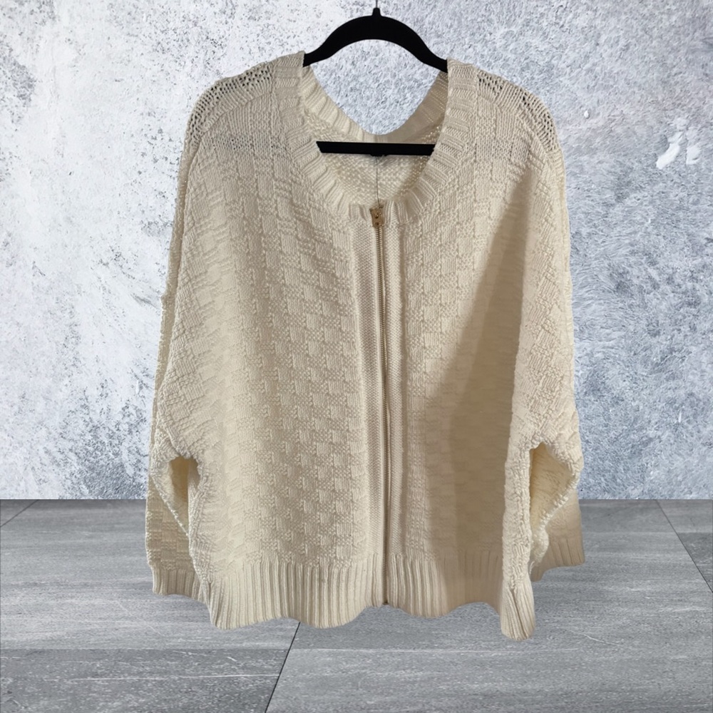Talbots Cream Plus size  TEXTURE STITCH BOMBER CARDIGAN nwt